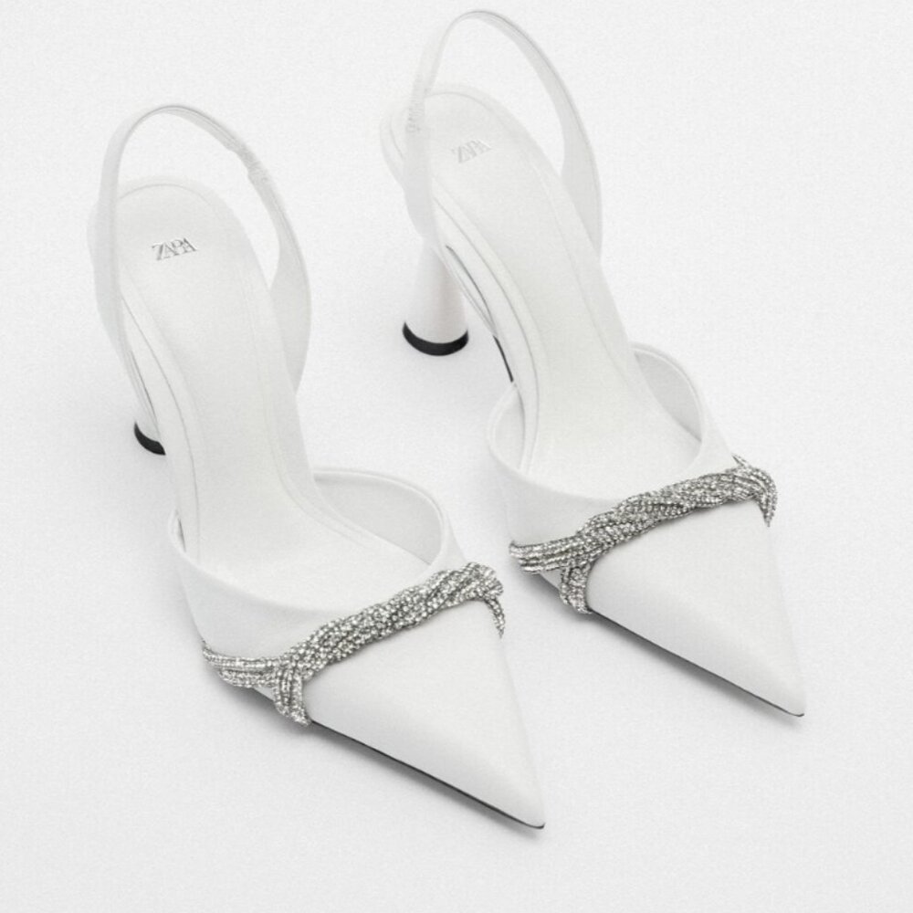 High Heeled Rhinestone Leather Shoes